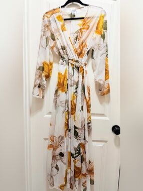 Alexa B Nites Yellow Floral Wrap Maxi Dress on White